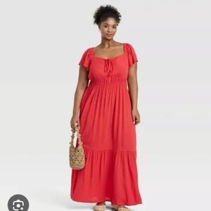 Ava & Viv Coral Flutter Sleeve Maxi Dress